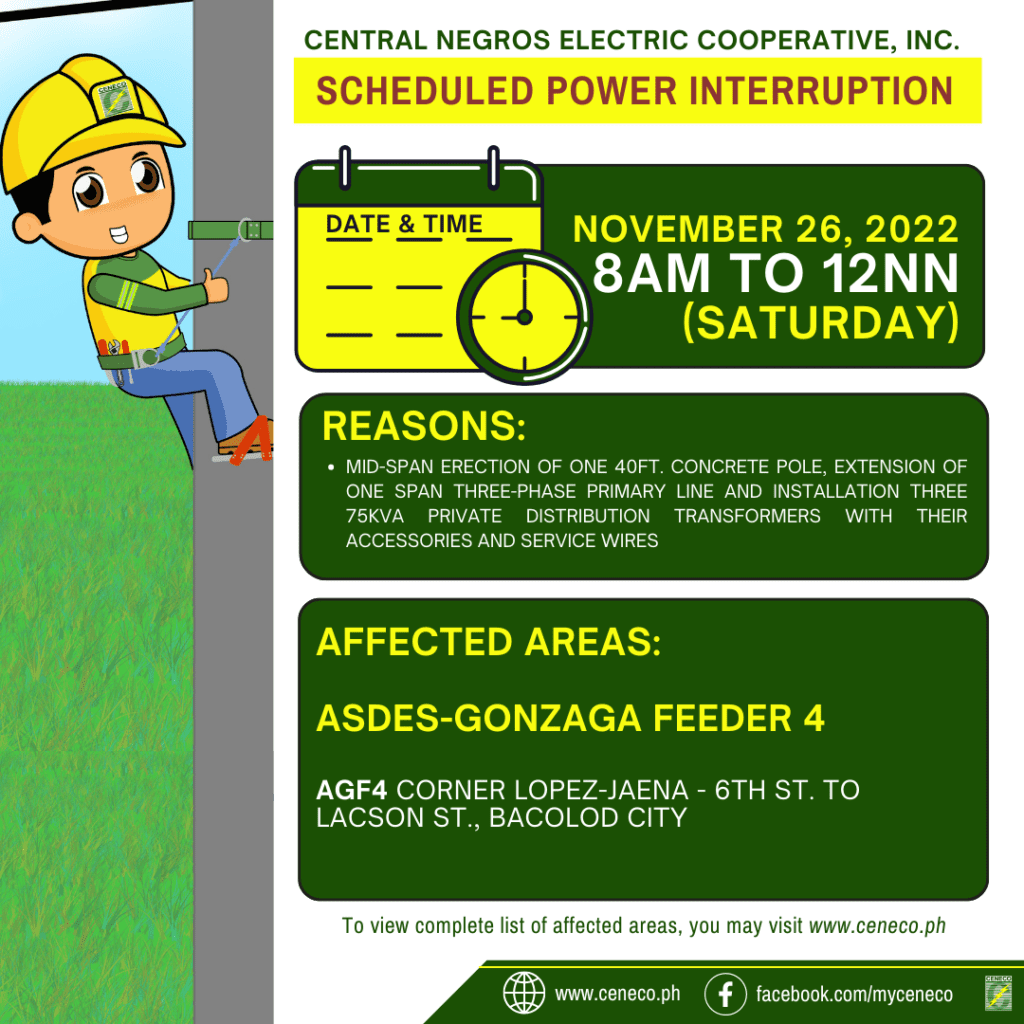 CENECO SETS POWER INTERRUPTION ON NOVEMBER 26