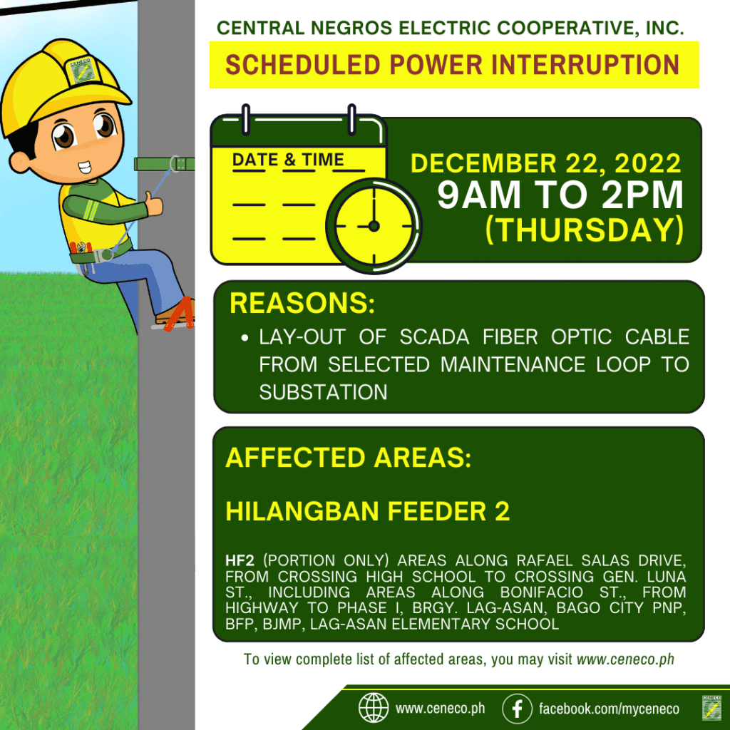 CENECO SETS POWER INTERRUPTION ON DECEMBER 22