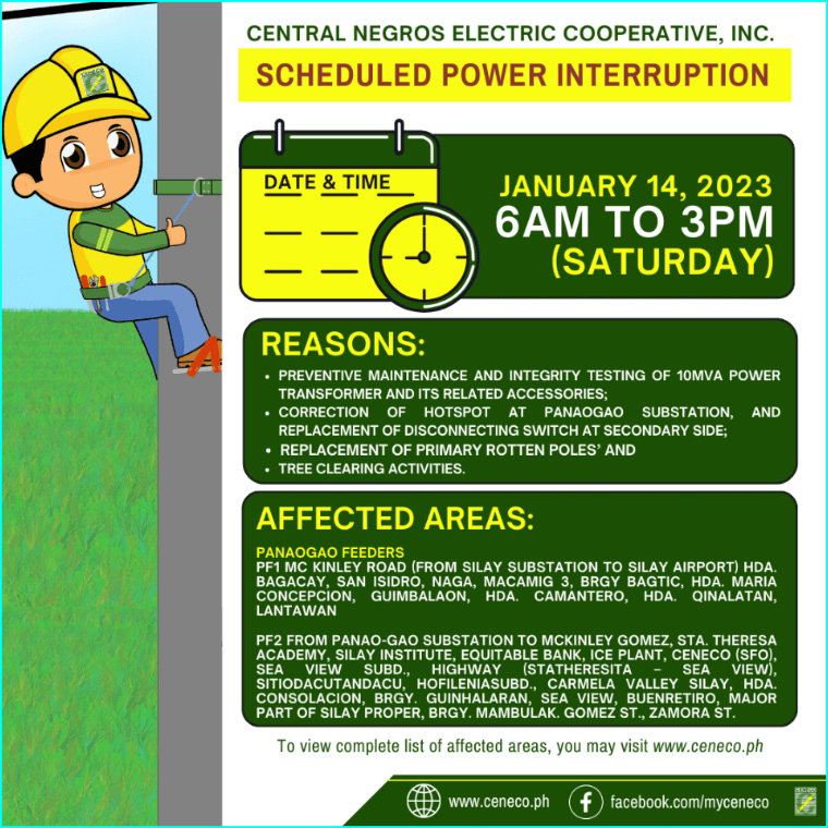 CENECO SETS POWER INTERRUPTION ON JANUARY 14