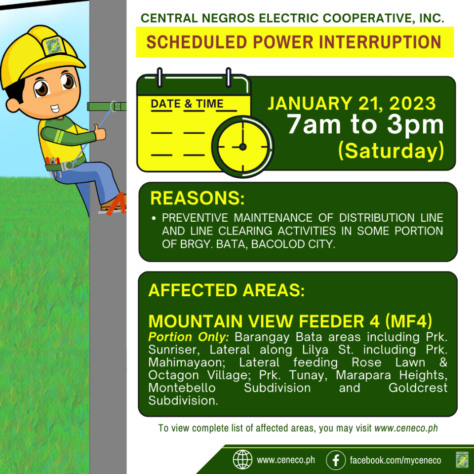 CENECO SETS POWER INTERRUPTION ON JANUARY 21