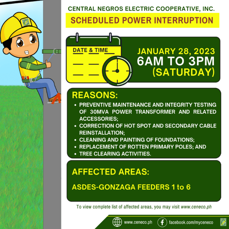 NGCP AND CENECO RESCHEDULE POWER INTERRUPTIONS