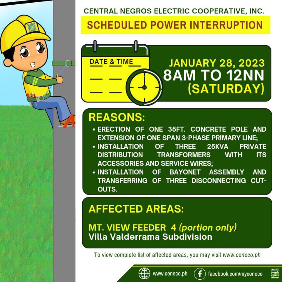 CENECO SETS POWER INTERRUPTIONS ON JANUARY 26 AND 28