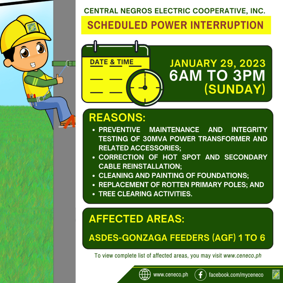 NGCP SETS POWER INTERRUPTION ON JANUARY 28; CENECO ON JANUARY 29