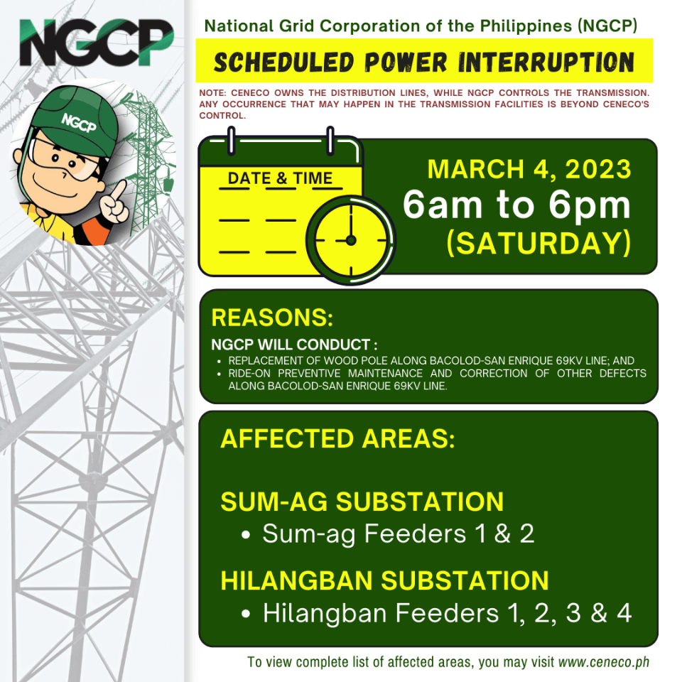 NGCP SET POWER INTERRUPTIONS ON MARCH 4 & 5