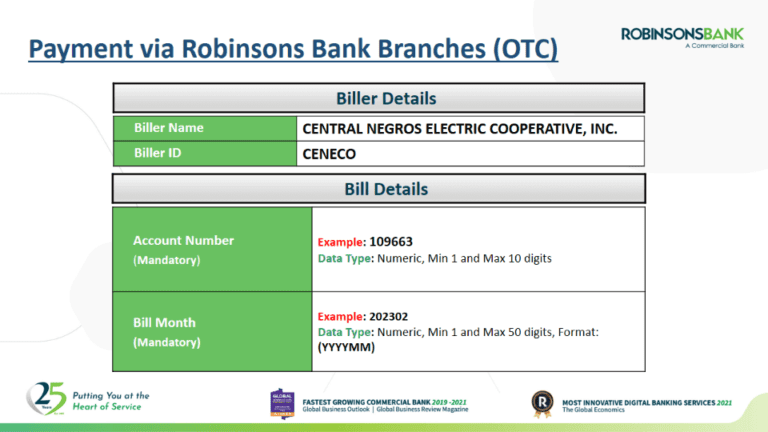 ANNOUNCEMENT: Robinsons Bank Branches Now Accepts Payment of CENECO Bills