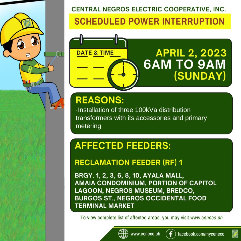 CENECO SETS POWER INTERRUPTION ON APRIL 2