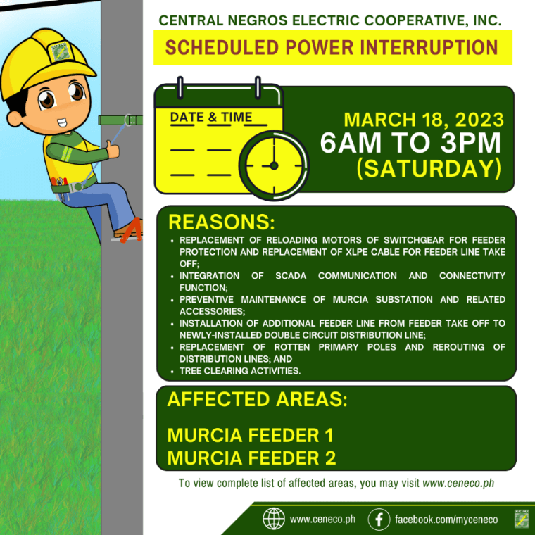 CENECO SETS POWER INTERRUPTION ON MARCH 18