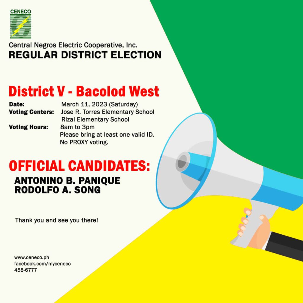 CENECO Announcement: District V-Bacolod West Regular District Election