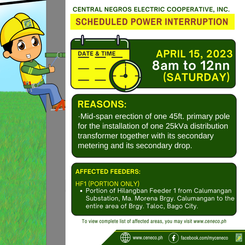 CENECO SET POWER INTERRUPTIONS ON APRIL 14 & 15