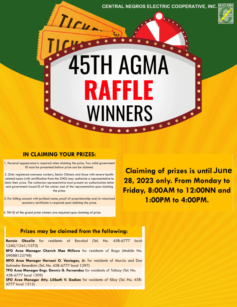 CENECO 45th Annual General Membership Assembly (AGMA) electronic raffle Winners