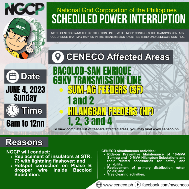 CENECO SET POWER INTERRUPTIONS ON JUNE 4