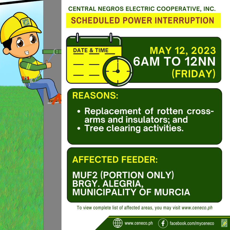 CENECO SET POWER INTERRUPTIONS ON MAY 12-13