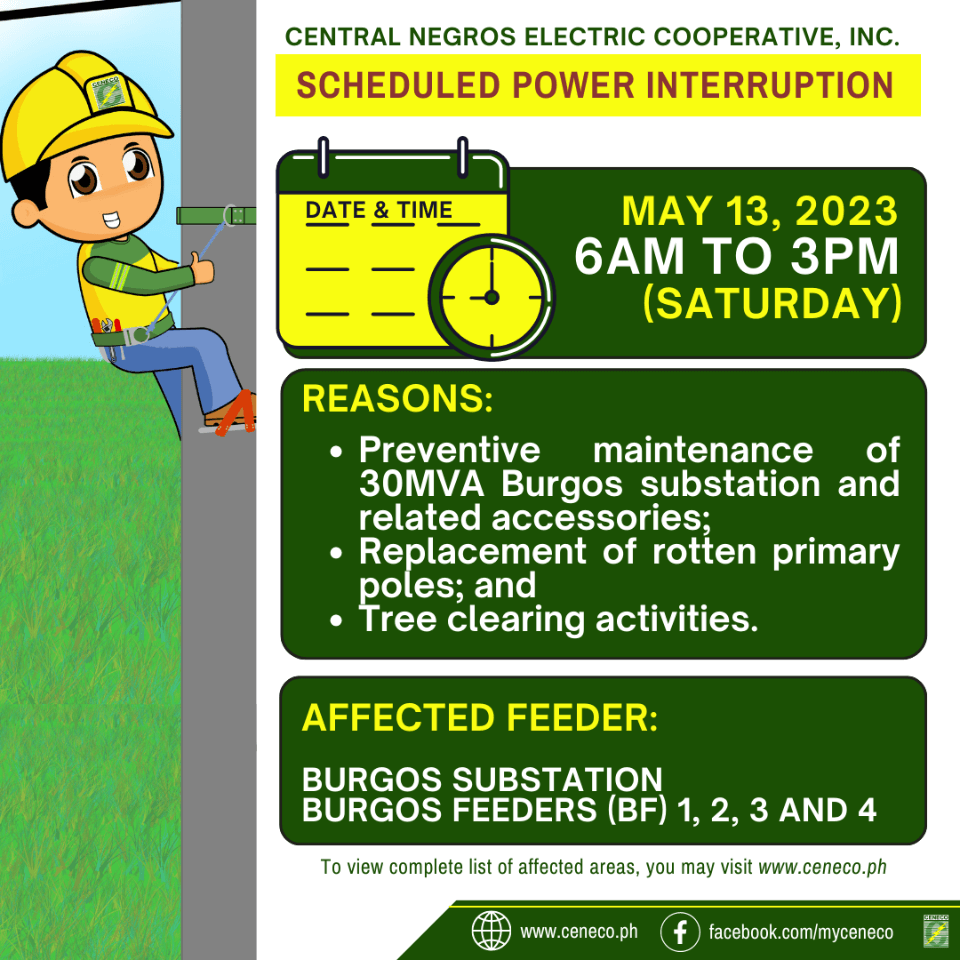 CENECO SET POWER INTERRUPTIONS ON MAY 12-13