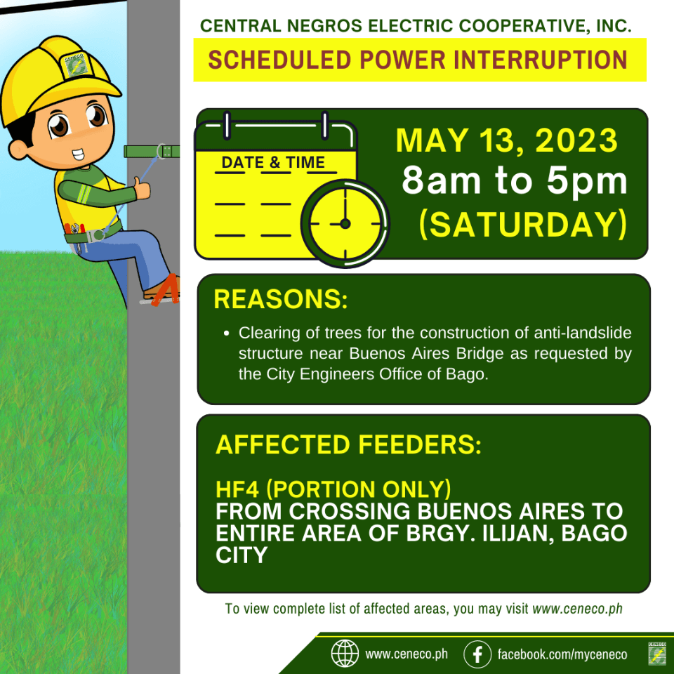 CENECO SET POWER INTERRUPTIONS ON MAY 13