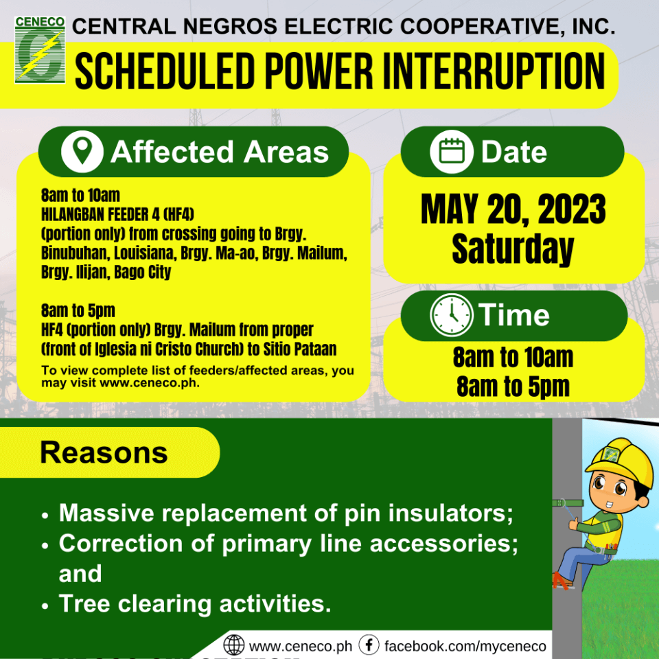 CENECO SET POWER INTERRUPTIONS ON MAY 20