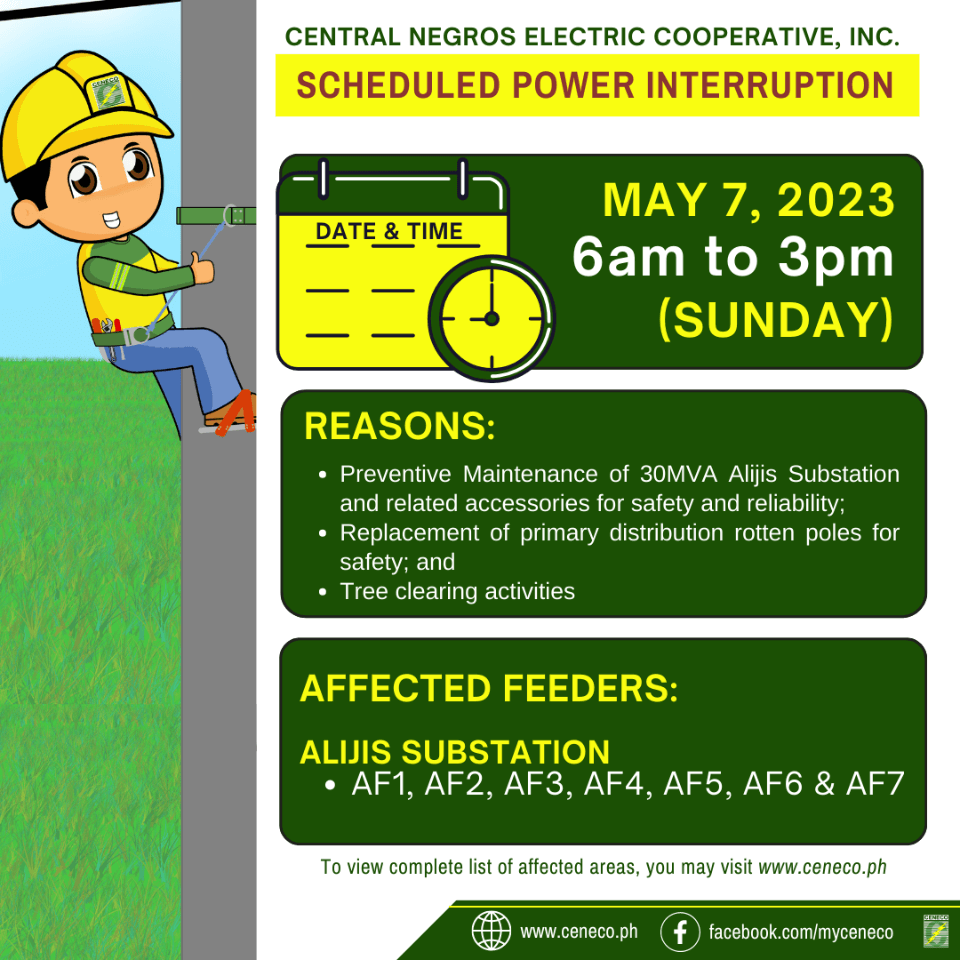 CENECO SET POWER INTERRUPTIONS ON MAY 7