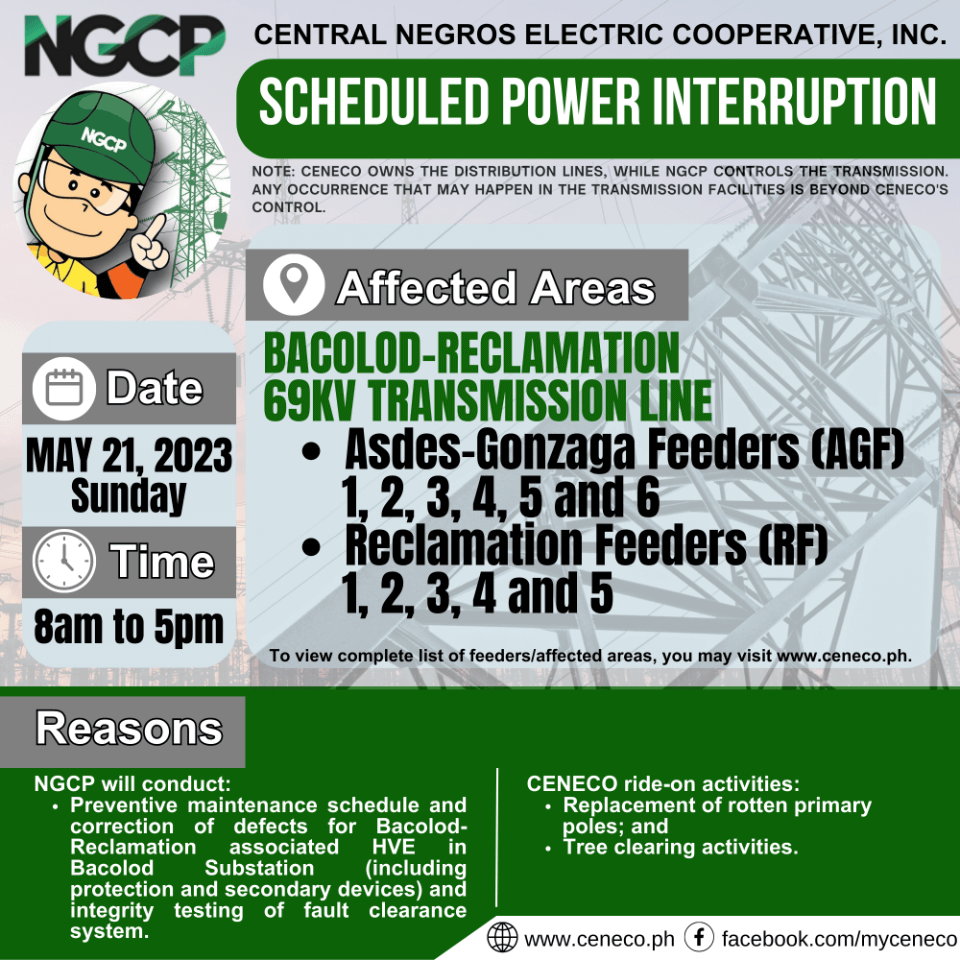 NGCP SET POWER INTERRUPTIONS ON MAY 21