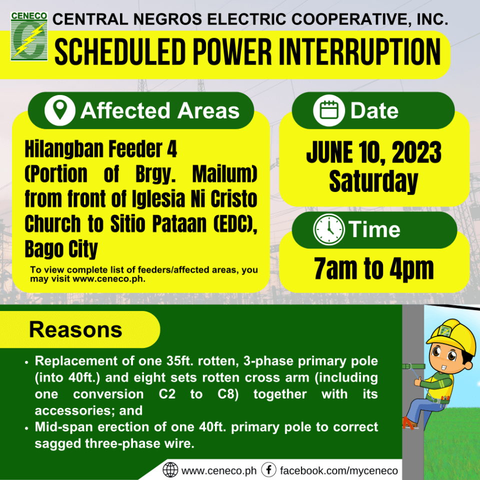 CENECO SETS POWER INTERRUPTION ON JUNE 10