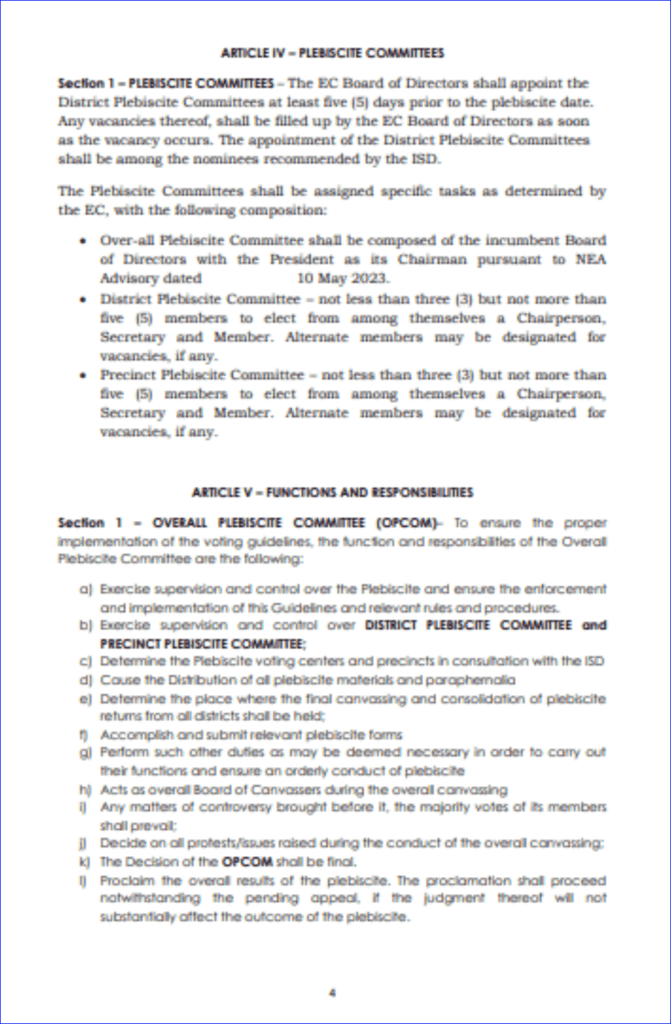 CENECO Plebiscite Guidelines In Connection With JVA