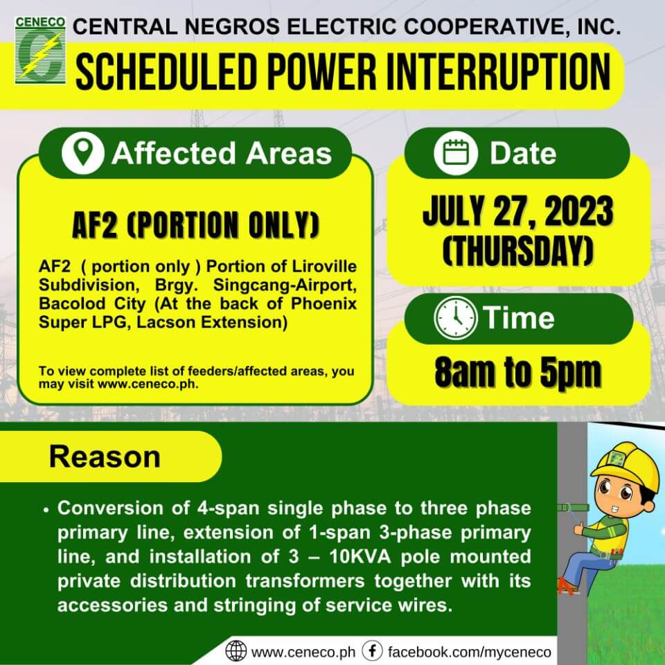 CENECO SETS POWER INTERRUPTION ON JULY 27