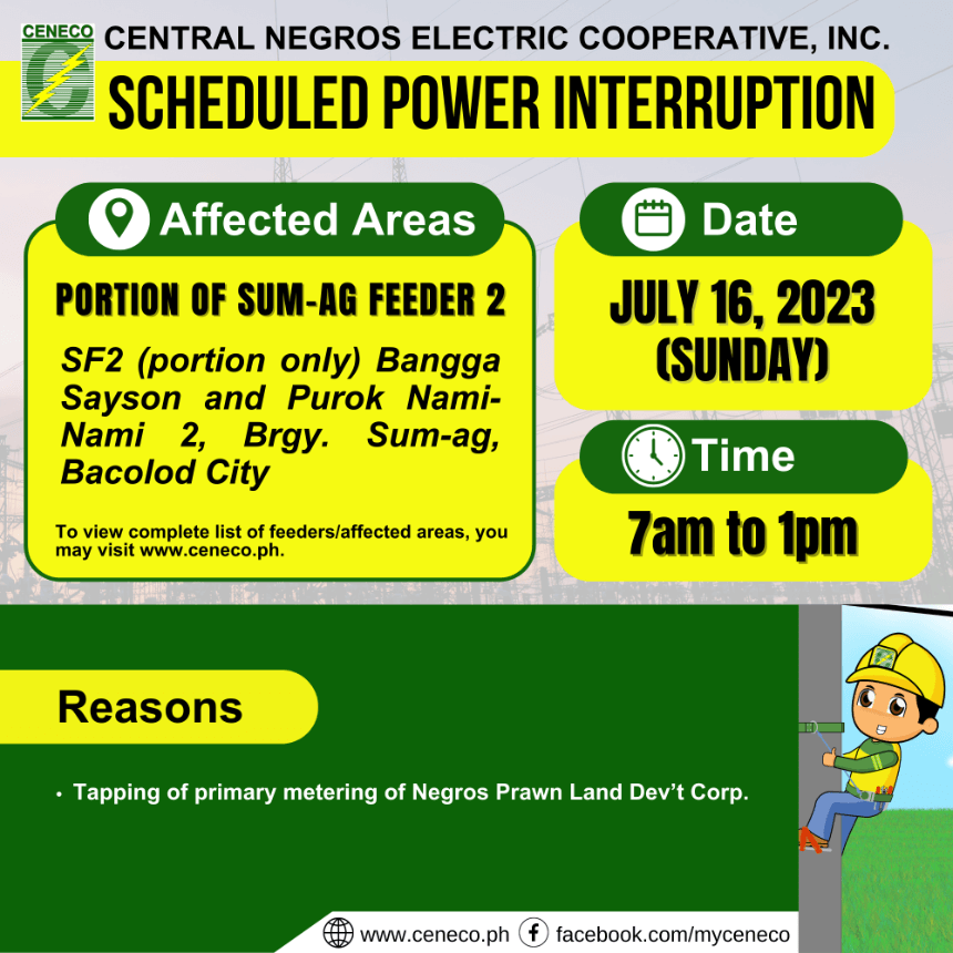 CENECO SETS POWER INTERRUPTIONS ON JULY 16