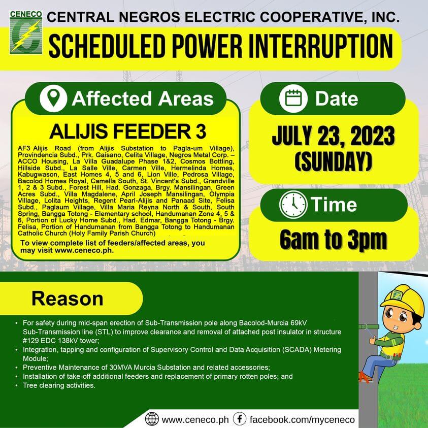 CENECO SETS POWER INTERRUPTION ON JULY 23