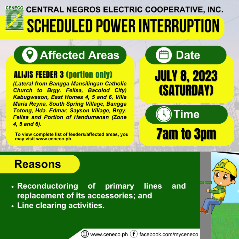 CENECO SETS POWER INTERRUPTION ON JULY 8-9