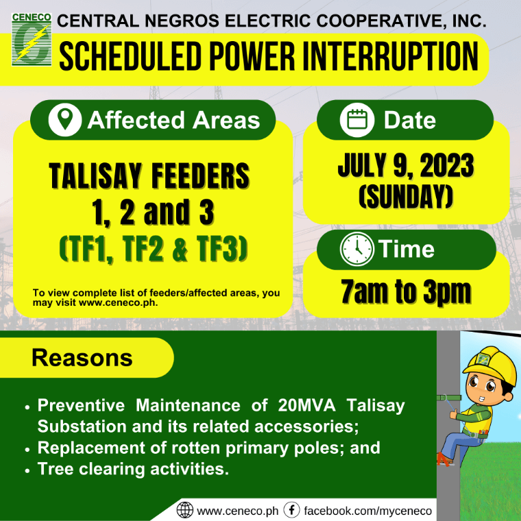 CENECO SETS POWER INTERRUPTION ON JULY 8-9