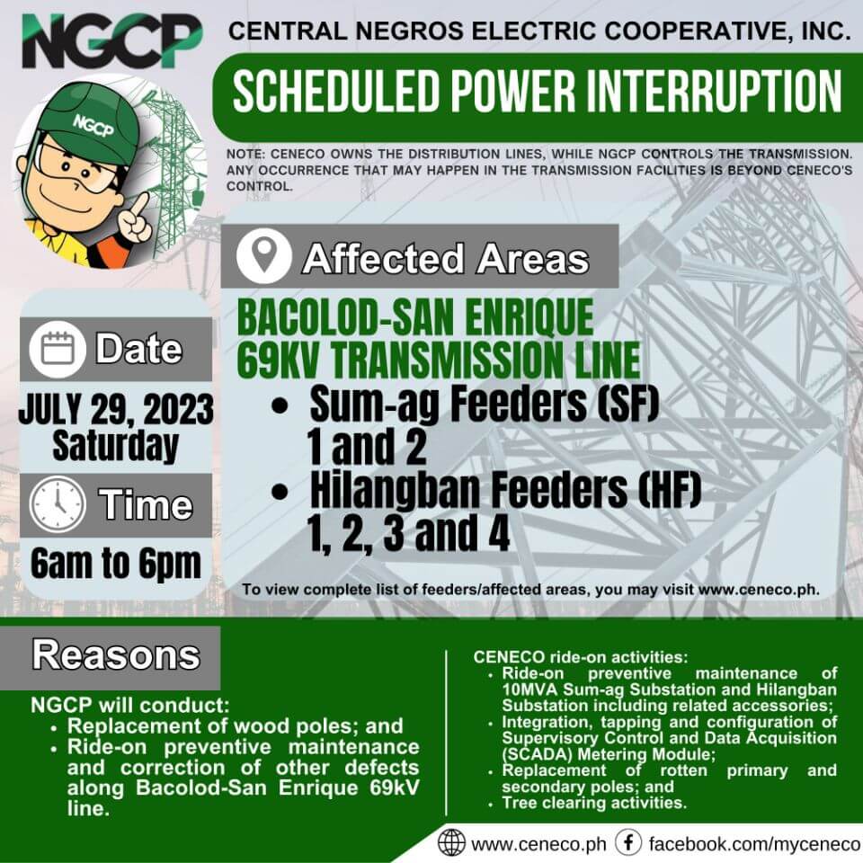 NGCP SETS POWER INTERRUPTIONS ON JULY 29