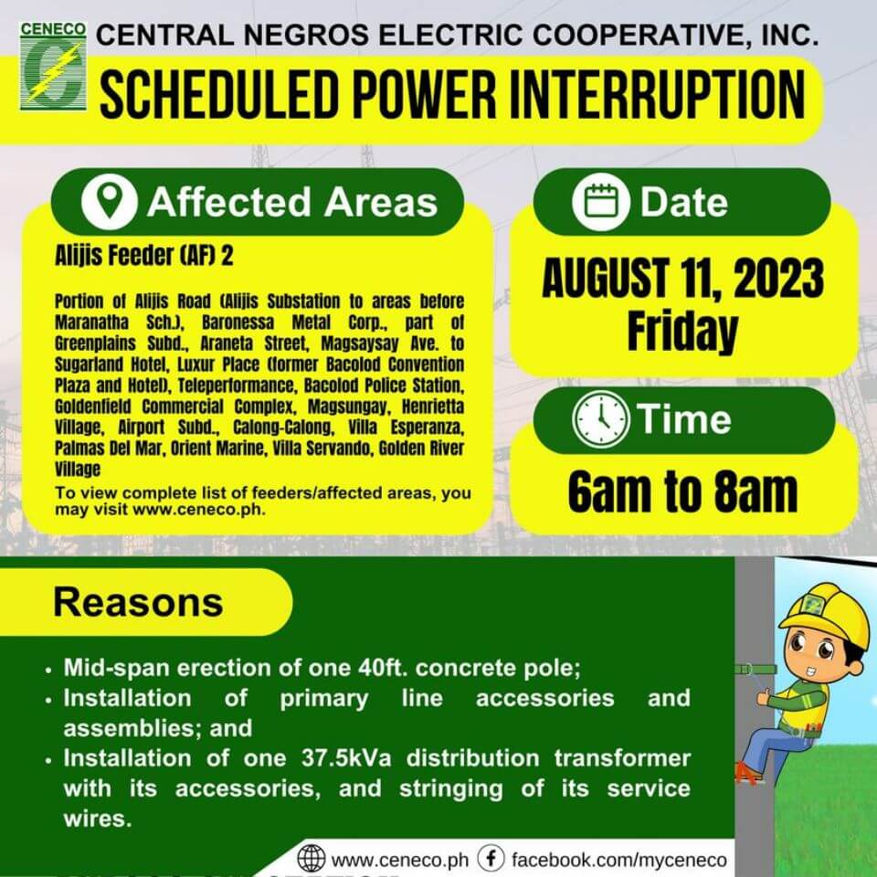 CENECO Power Advisory: Scheduled Power Interruption - August 11, 2023, Friday