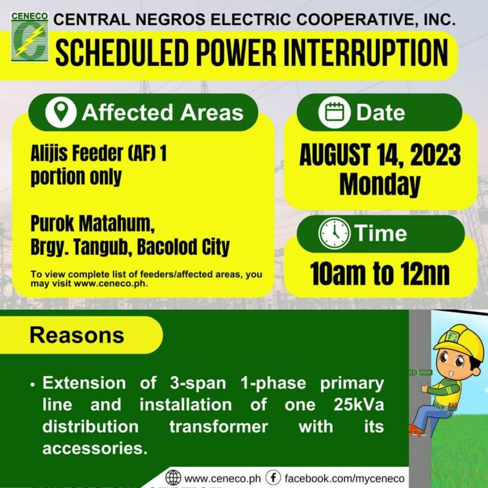 CENECO SETS POWER INTERRUPTION ON AUGUST 14