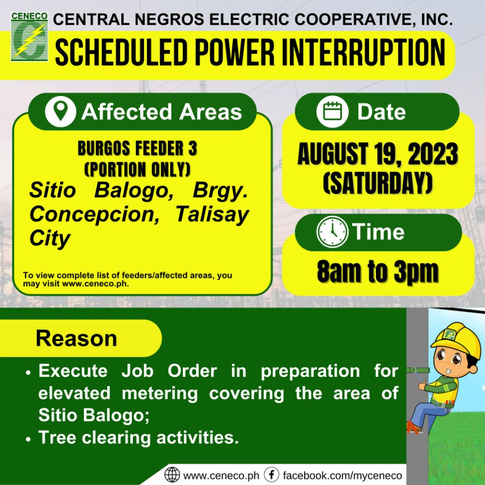 CENECO SETS POWER INTERRUPTION ON AUGUST 19