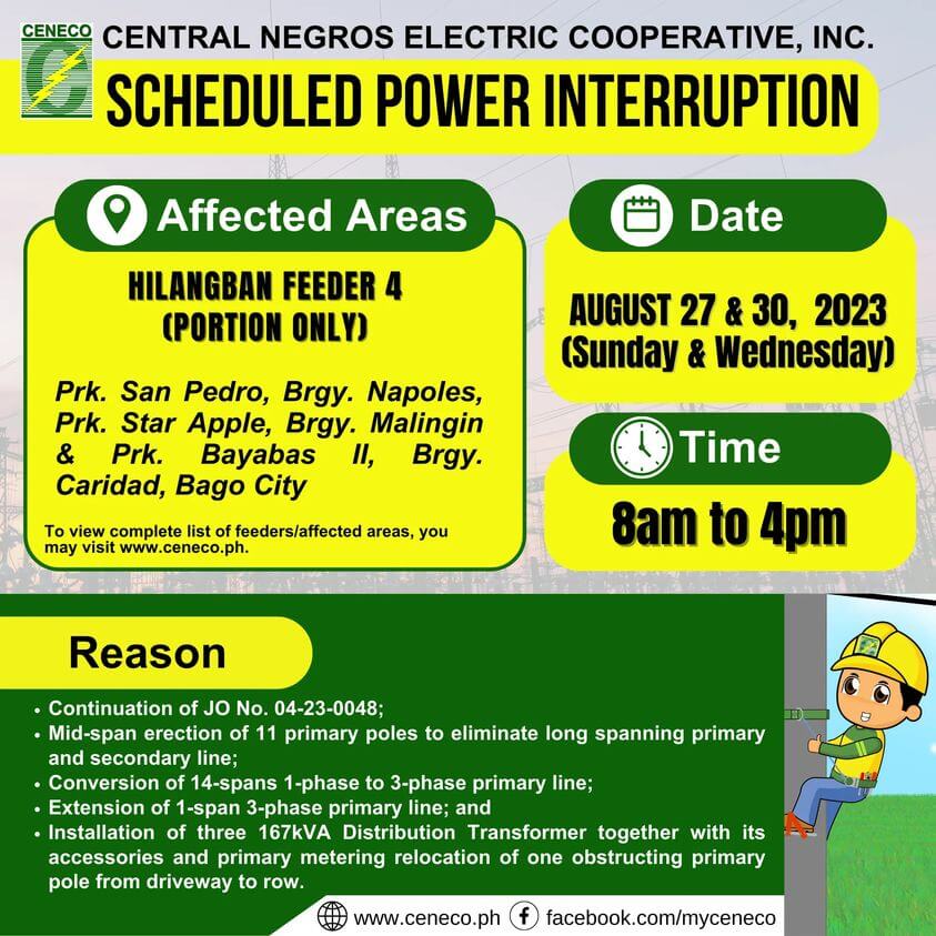 CENECO SET POWER INTERRUPTIONS ON AUGUST 27 & 30