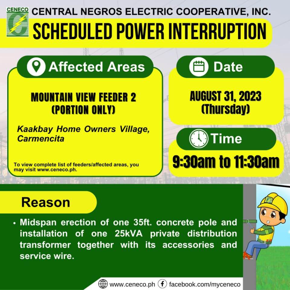 CENECO SETS POWER INTERRUPTION ON AUGUST 31