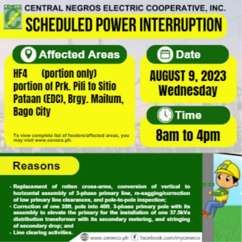 CENECO Power Advisory: Scheduled Power Interruption - August 9, 2023, Wednesday