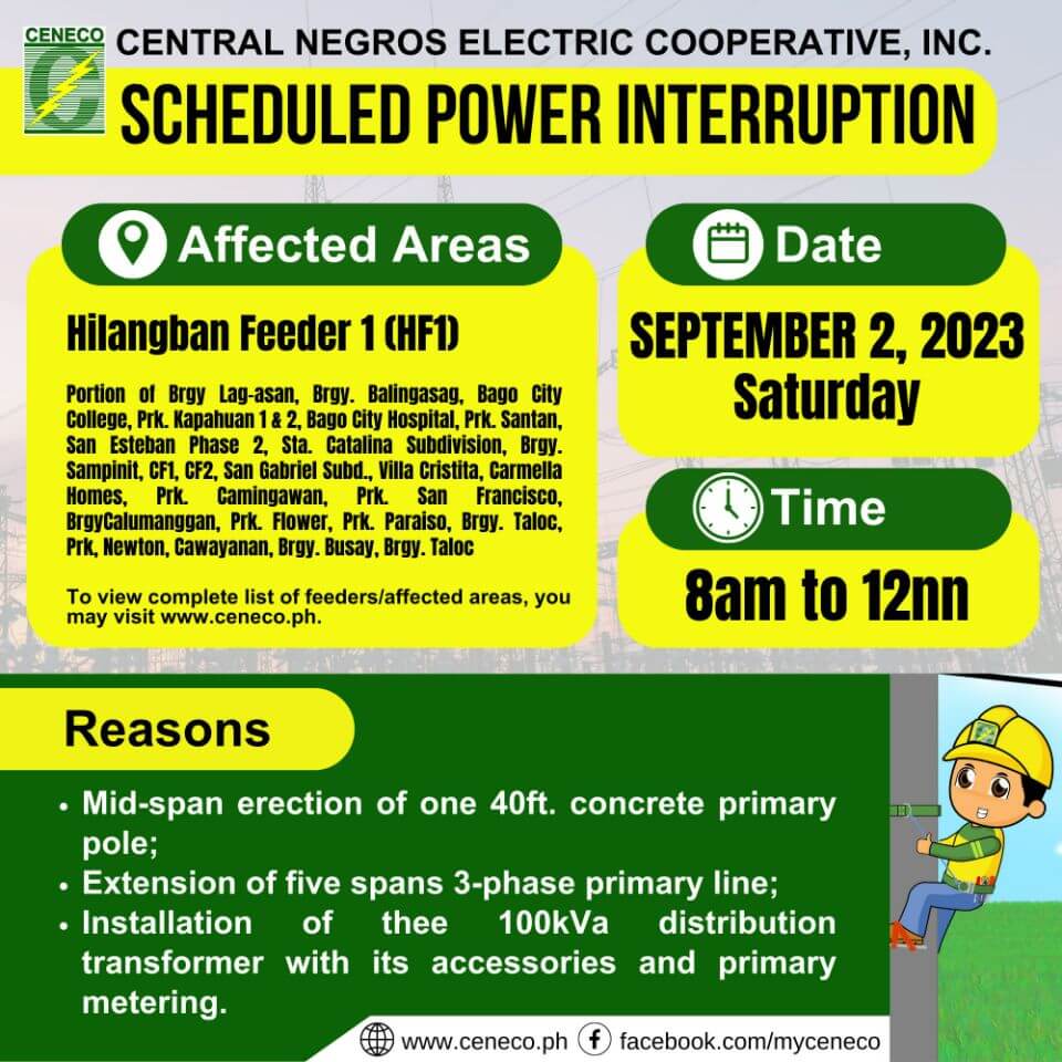 CENECO SETS POWER INTERRUPTION ON SEPTEMBER 2