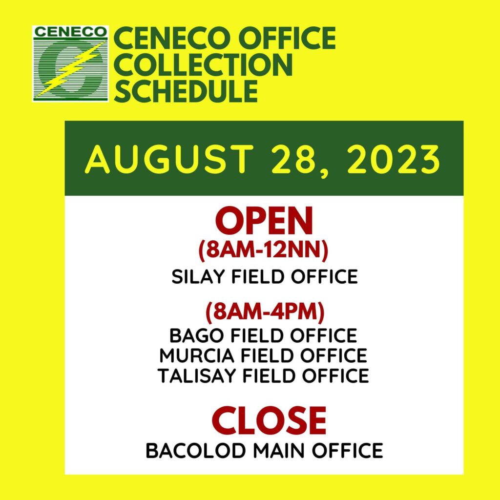 CENECO Office Collection Schedule for National Heroes' Day