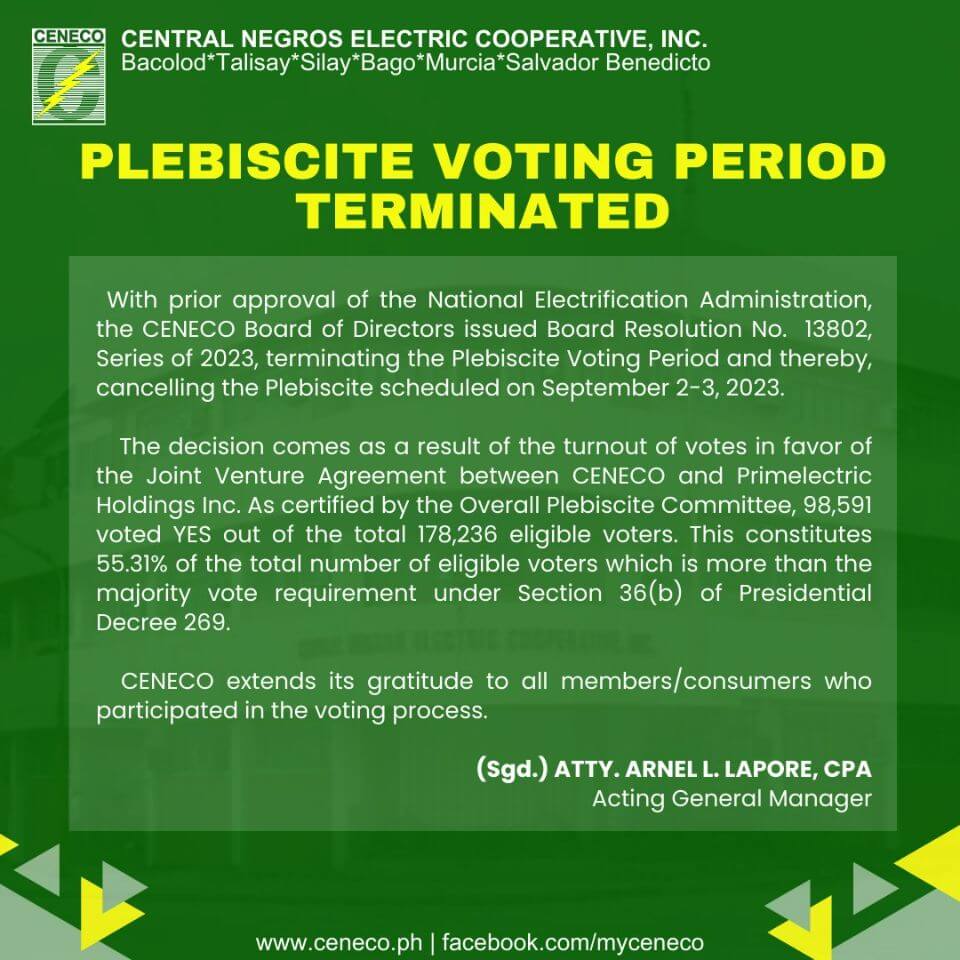 Plebiscite Voting Period Terminated