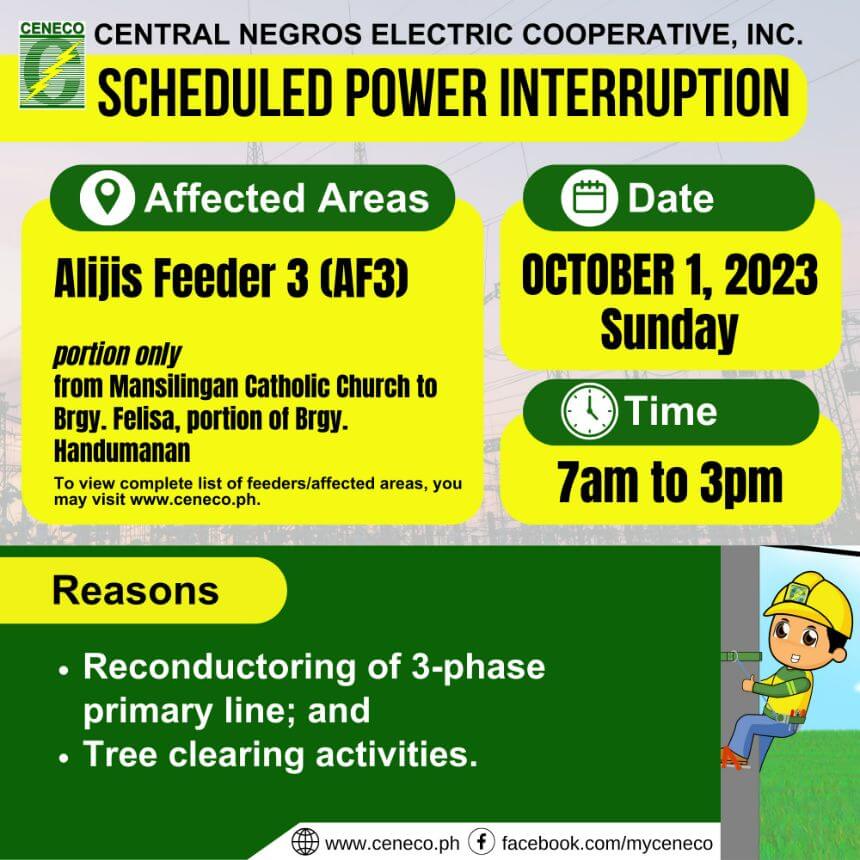 CENECO SETS POWER INTERRUPTIONS ON SEPTEMBER 30 AND OCTOBER 1