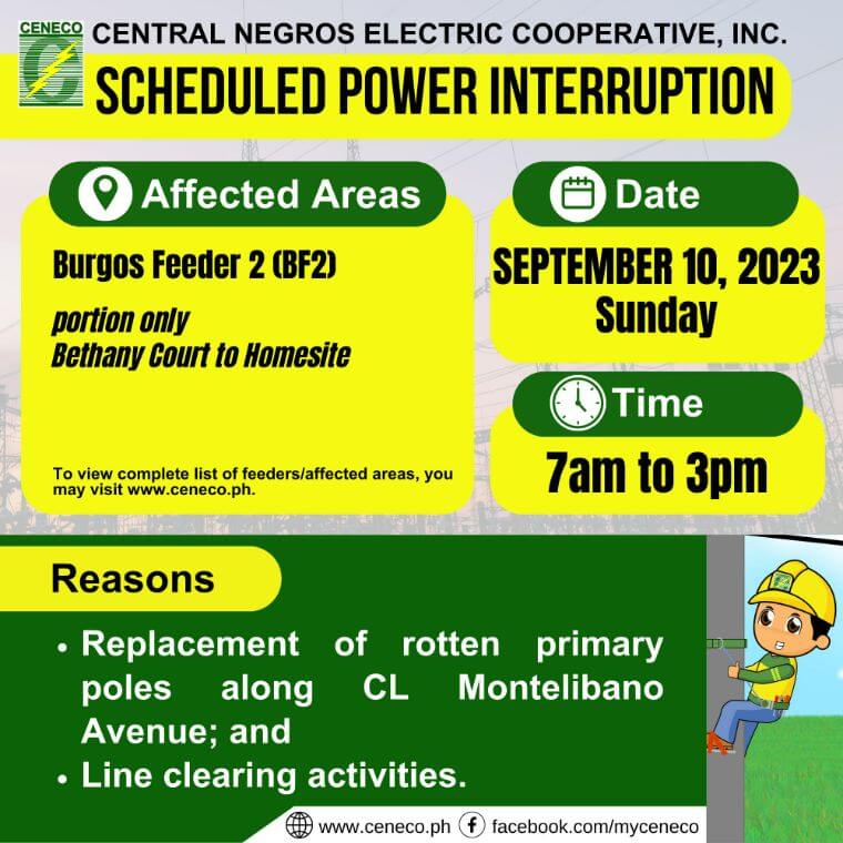 CENECO SETS POWER INTERRUPTIONS ON SEPTEMBER 9 AND 10