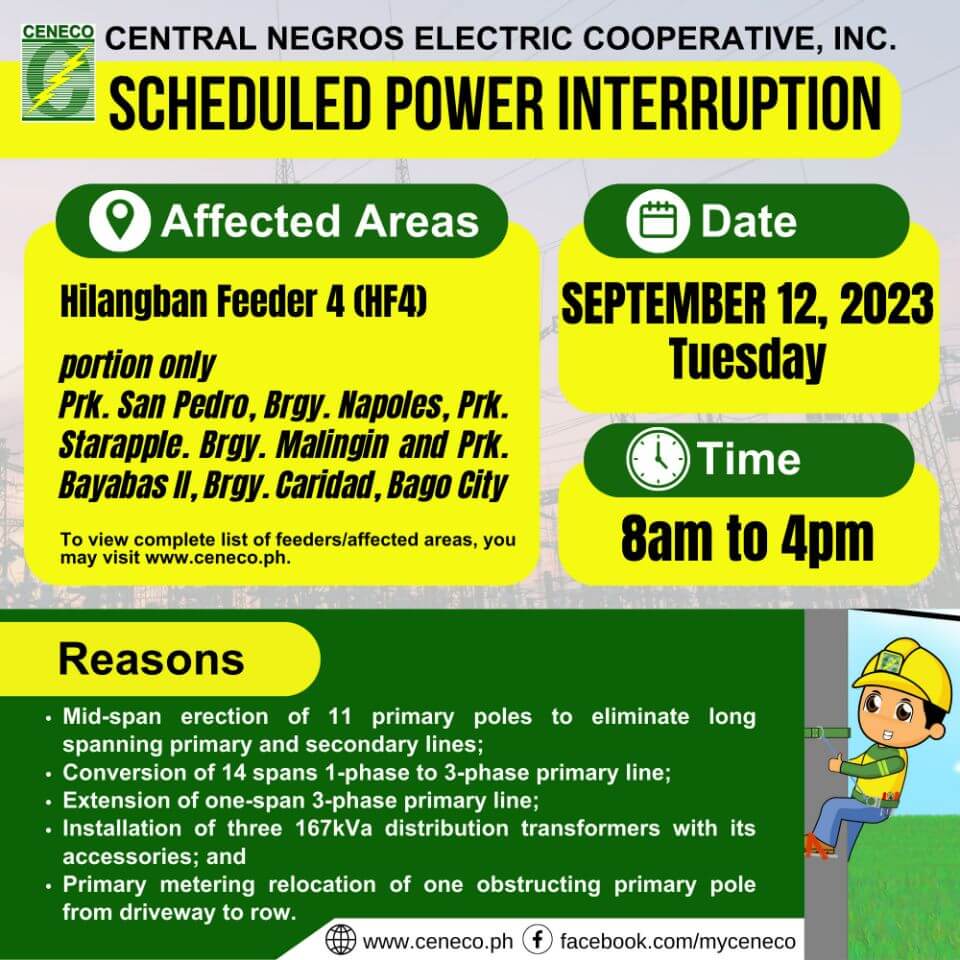 CENECO SETS POWER INTERRUPTION ON SEPTEMBER 12