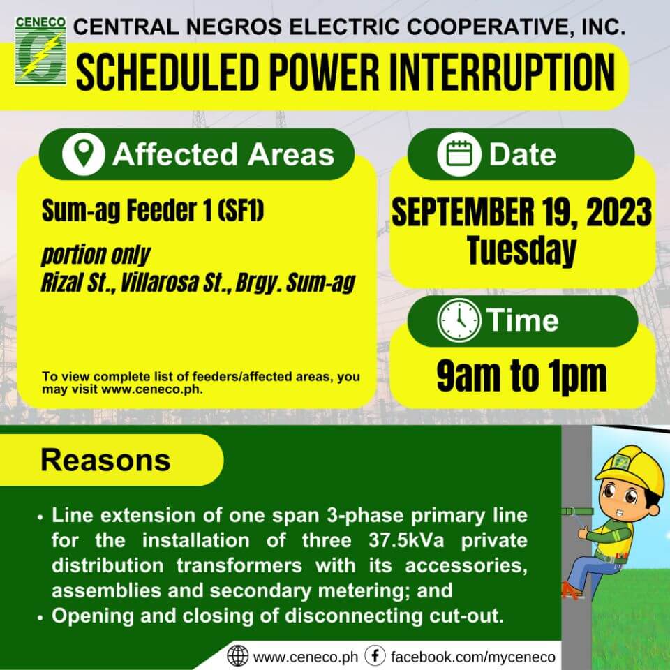 CENECO SETS POWER INTERRUPTION ON SEPTEMBER 19