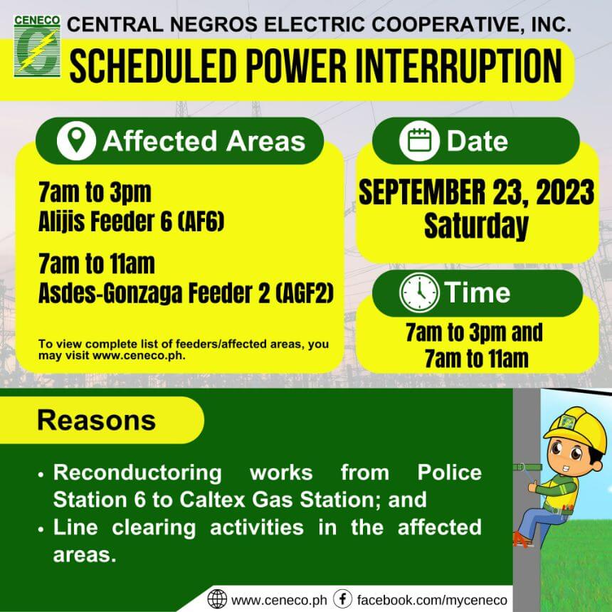 CENECO SETS POWER INTERRUPTIONS ON SEPTEMBER 23 AND 24