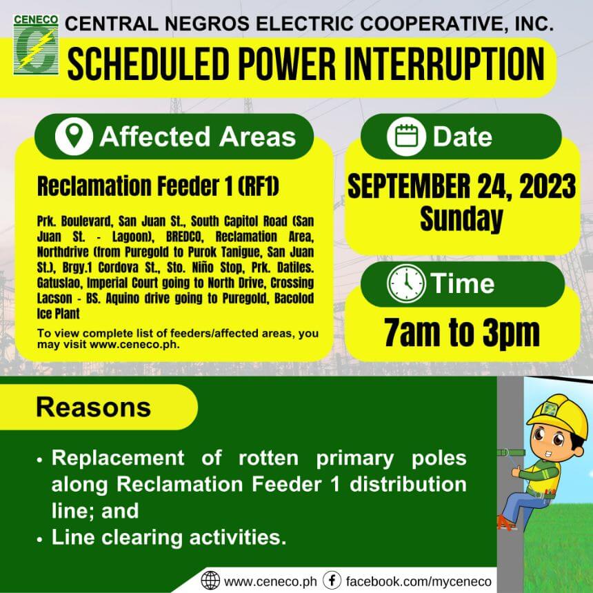 CENECO SETS POWER INTERRUPTIONS ON SEPTEMBER 23 AND 24