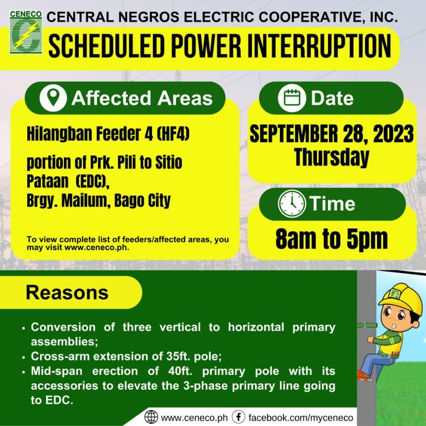 CENECO Sets Power Interruption on September 28, 2023