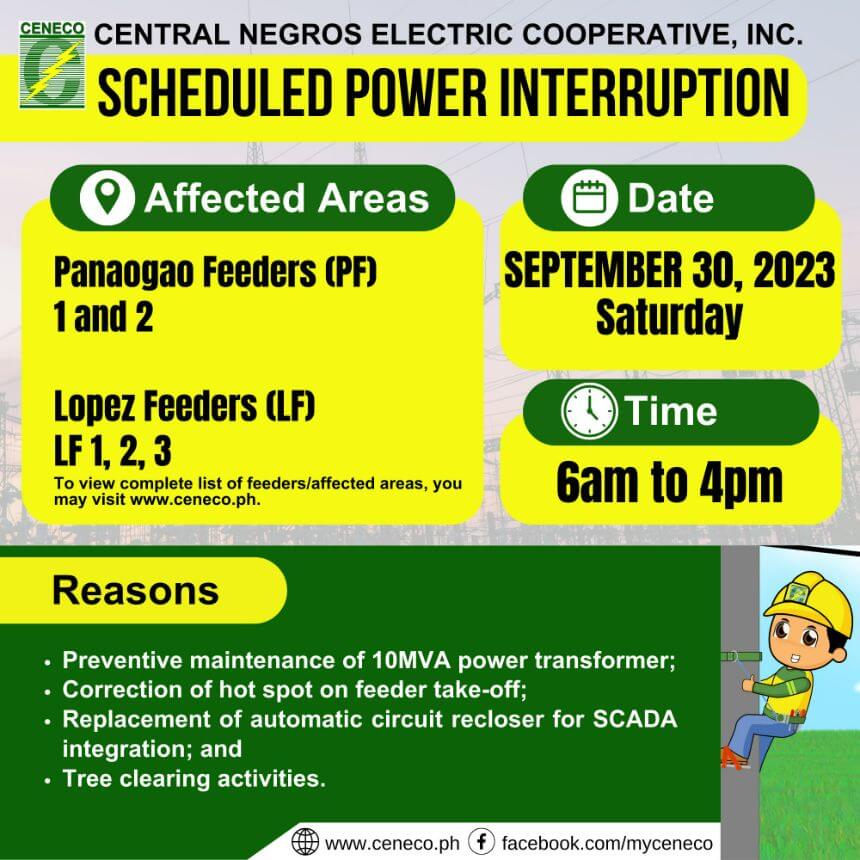 CENECO SETS POWER INTERRUPTIONS ON SEPTEMBER 30 AND OCTOBER 1