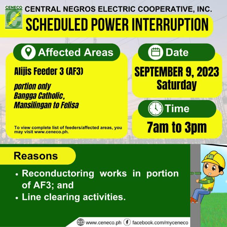 CENECO SETS POWER INTERRUPTIONS ON SEPTEMBER 9 AND 10