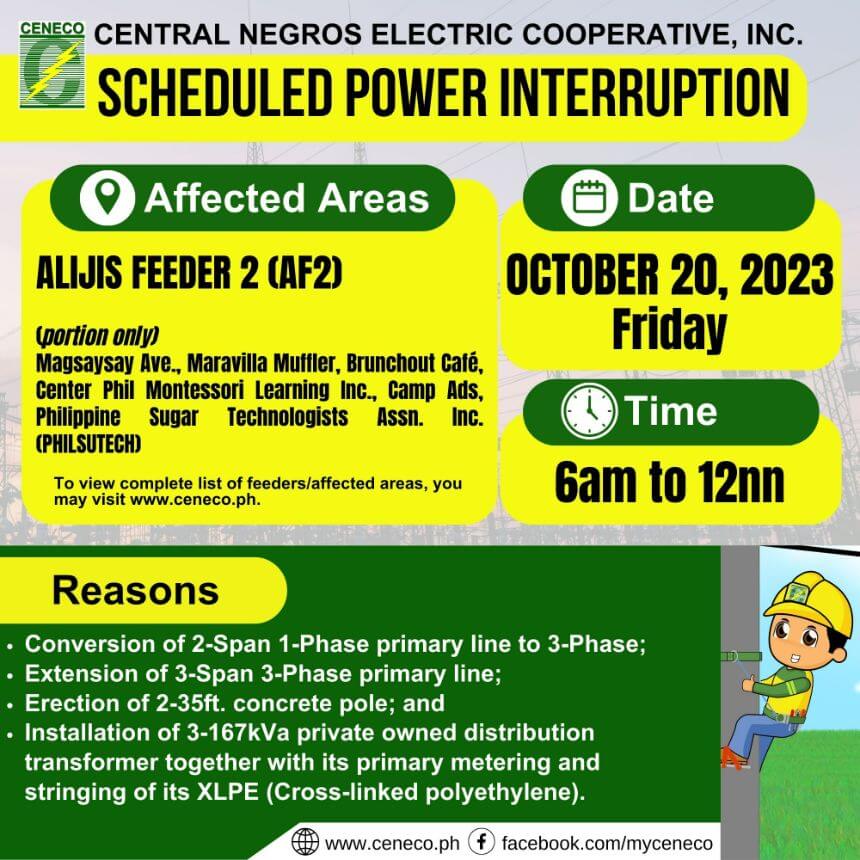 CENECO SETS POWER INTERRUPTIONS ON OCTOBER 20