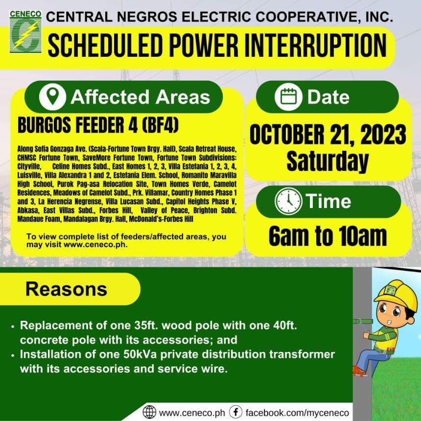 CENECO SETS POWER INTERRUPTIONS ON OCTOBER 21