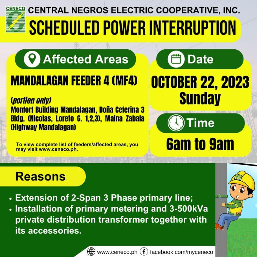 CENECO SETS POWER INTERRUPTIONS ON OCTOBER 22